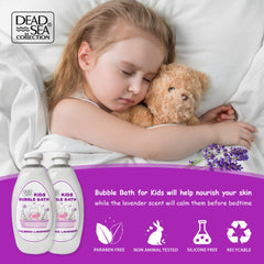 Kids enjoying bath with abundant bubbles using lavender bath