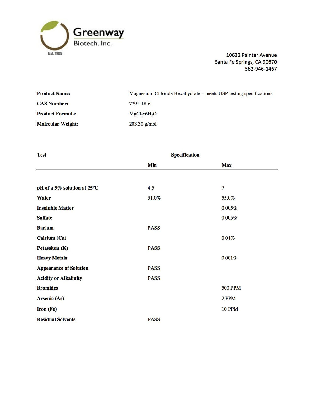 Magnesium chloride sourced from the Dead Sea, Israel
