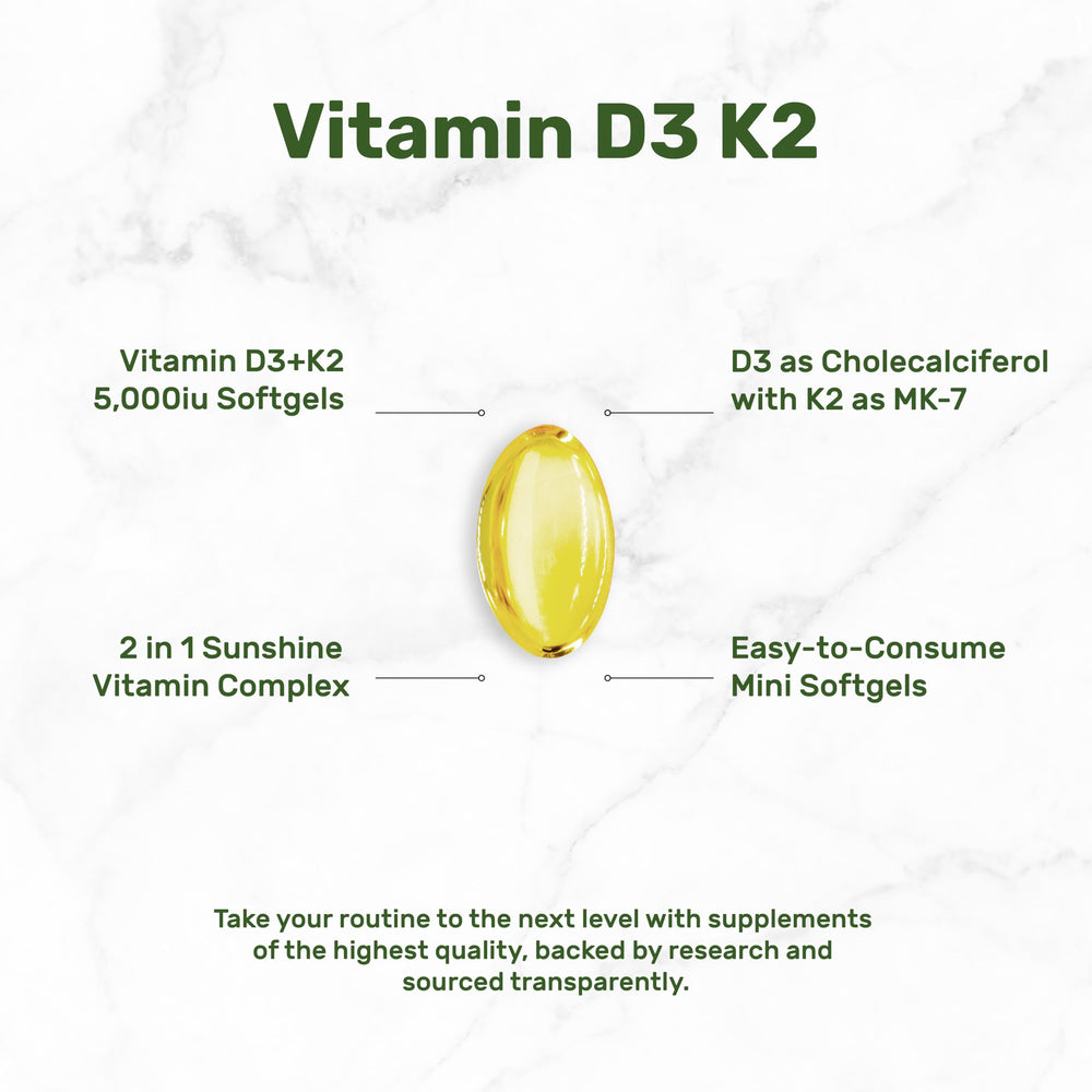 2-in-1 vitamin D3 and K2 softgels with packaging