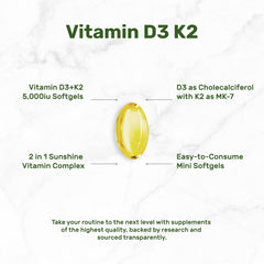 2-in-1 vitamin D3 and K2 softgels with packaging