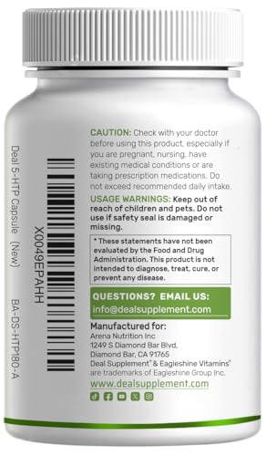 Close-up of 5-HTP 200mg per serving label