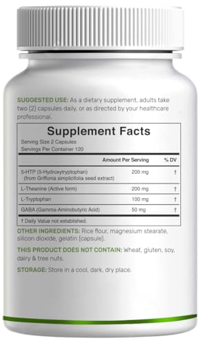 Ingredients: L-Theanine, L-Tryptophan and GABA