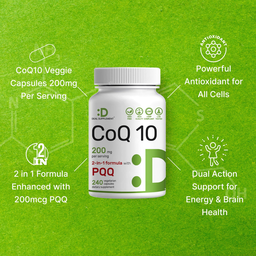 Product bottle label showing non-GMO and bioavailable CoQ10