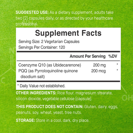 Close-up of CoQ10 and PQQ veggie capsules