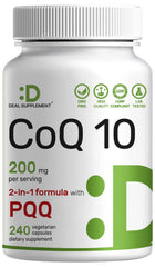 Front view of DEAL SUPPLEMENT CoQ10 200mg with PQQ 200mcg bottle