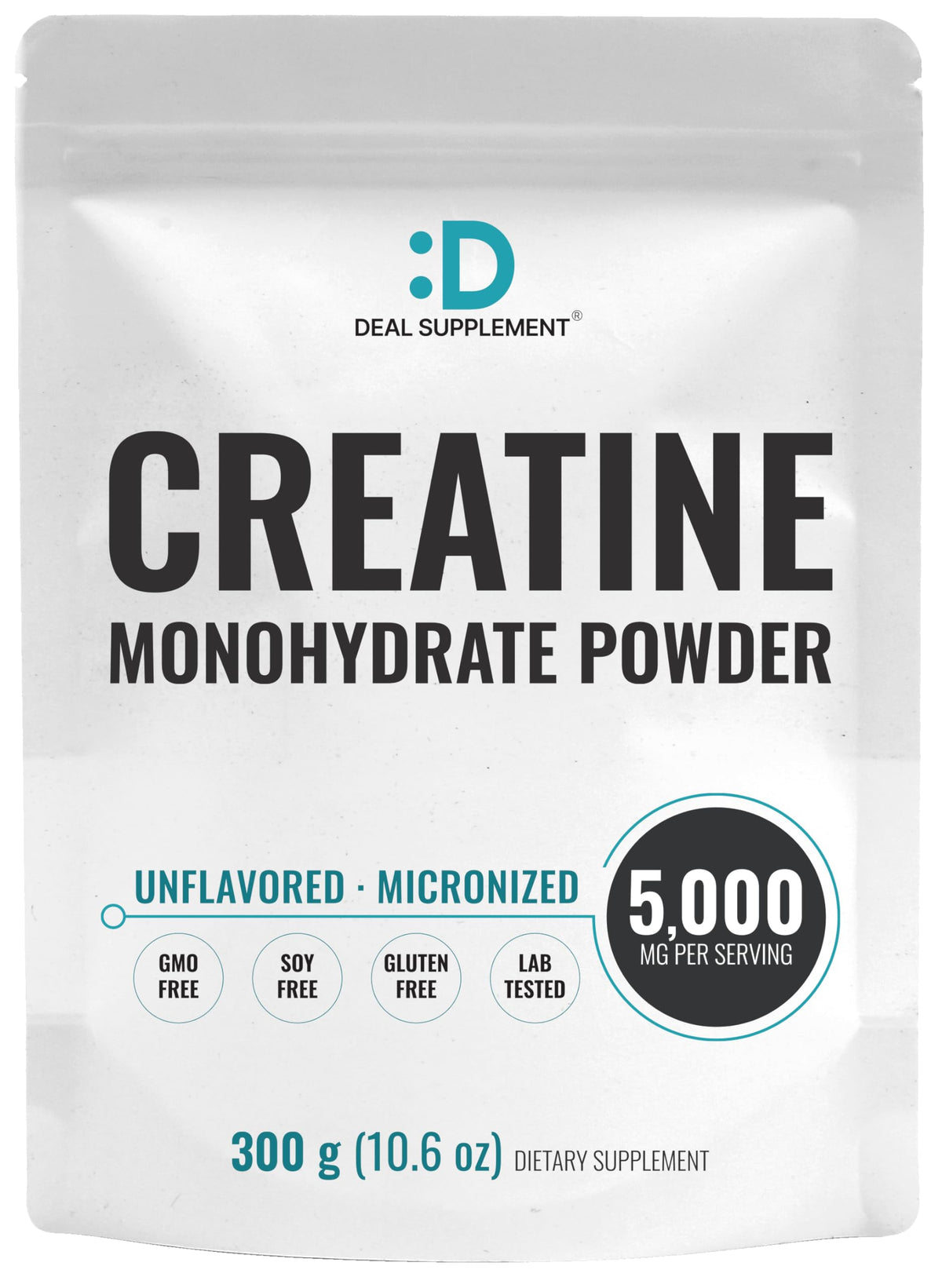 Hero shot of Deal Supplement Creatine Monohydrate Powder, unflavored and micronized, 60 servings