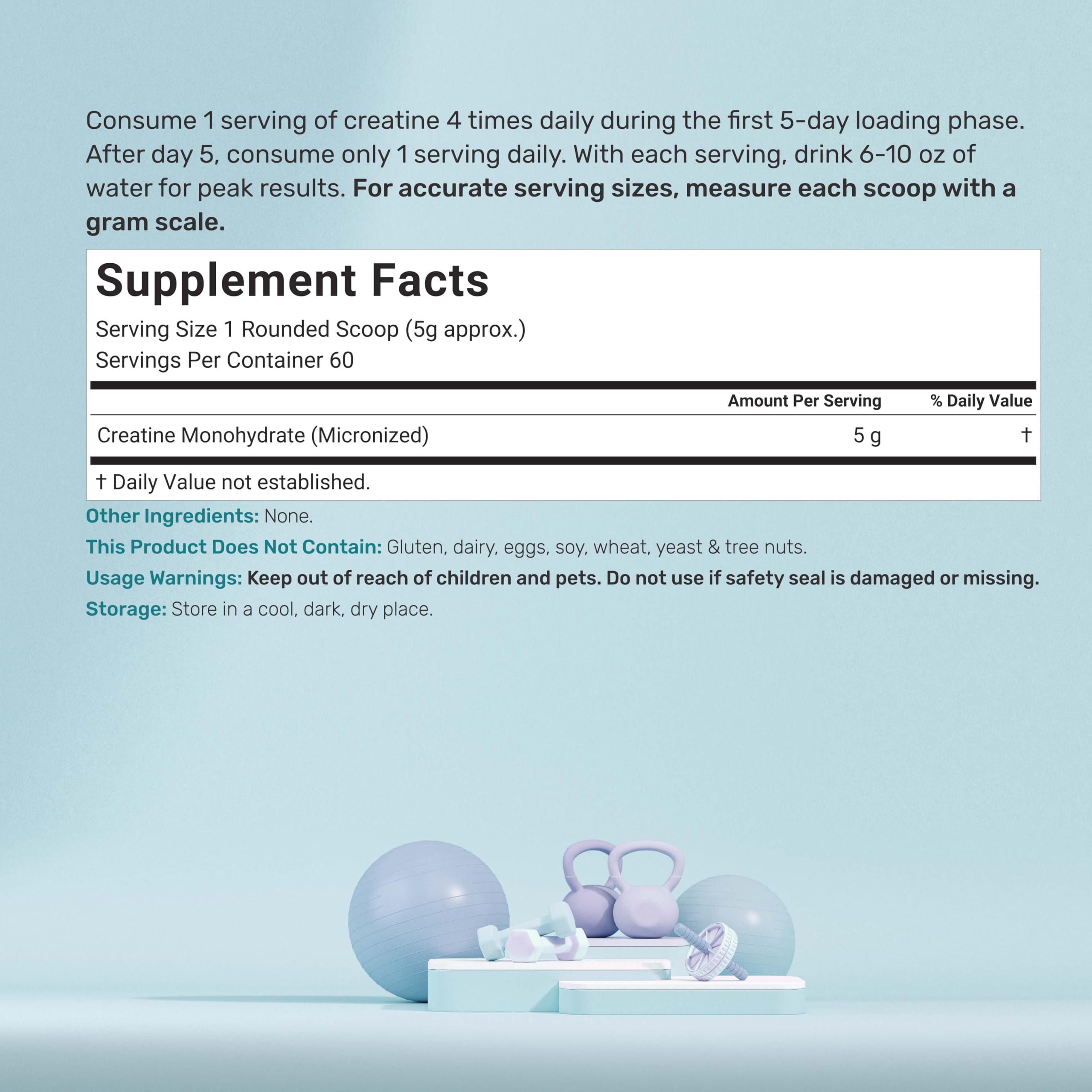 Packaging image showing 300g pouch of creatine monohydrate powder