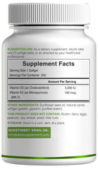 Gluten-free dairy-free non-GMO vitamin D3 K2 softgels