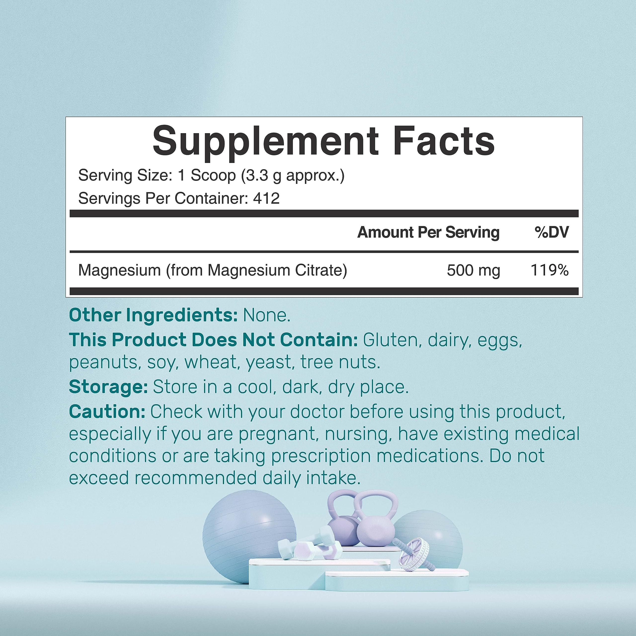 Serving scoop showing 500mg magnesium citrate per serving