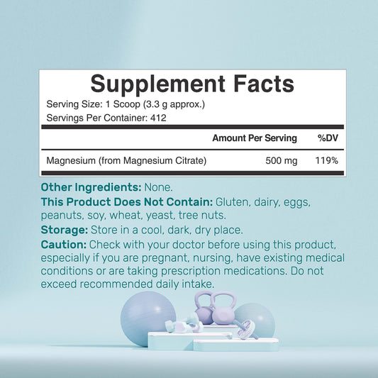 Serving scoop showing 500mg magnesium citrate per serving
