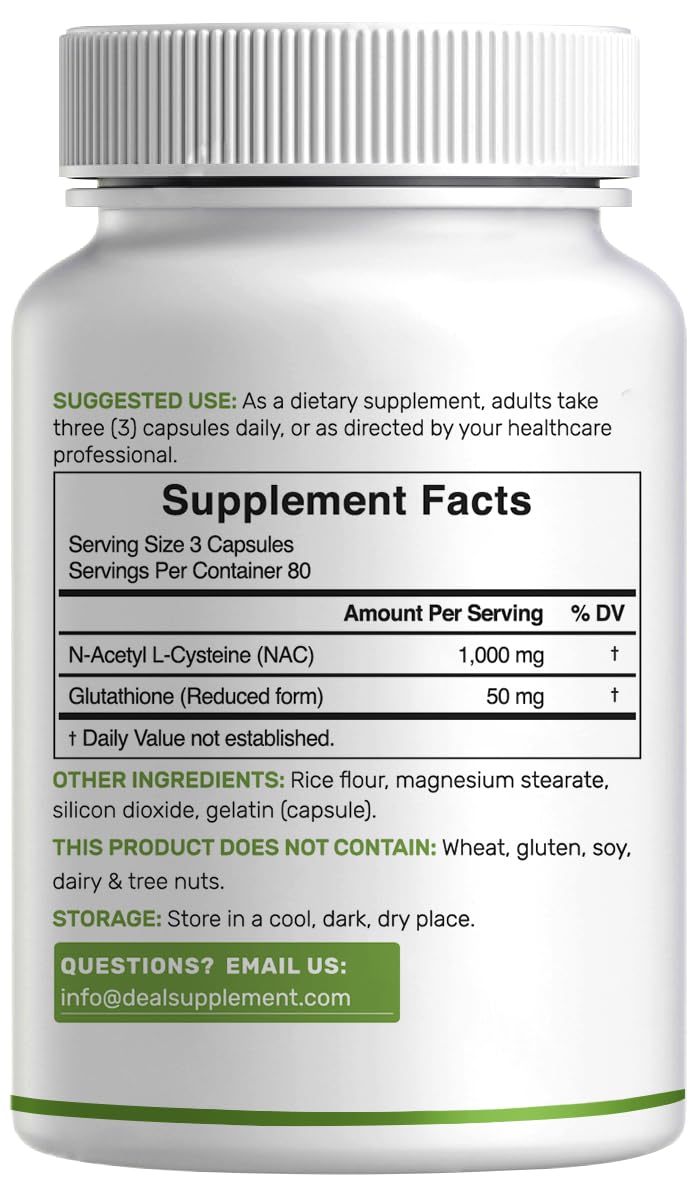 NAC with reduced glutathione capsules and bottle