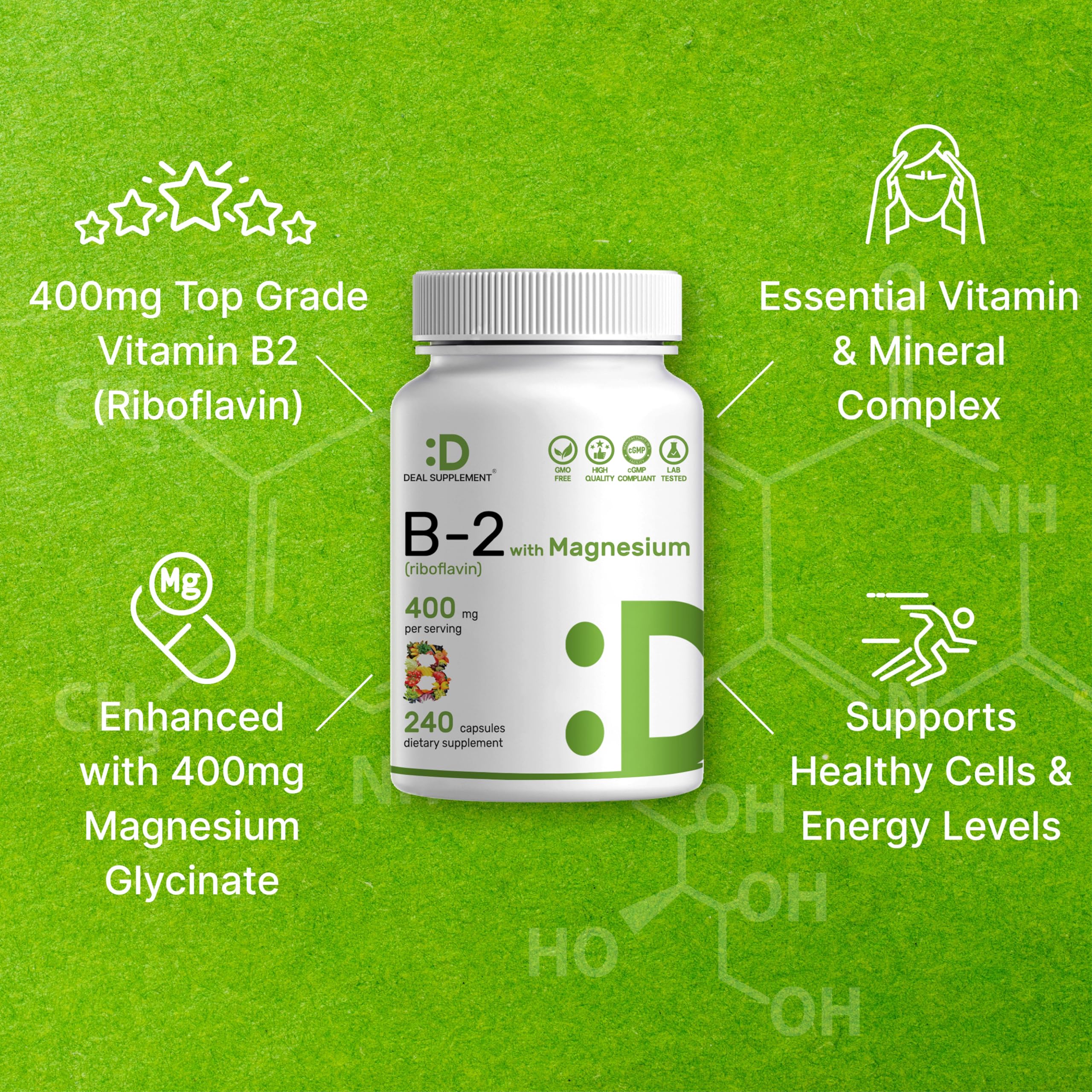Non-GMO vitamin B2 with glycinate ingredients label