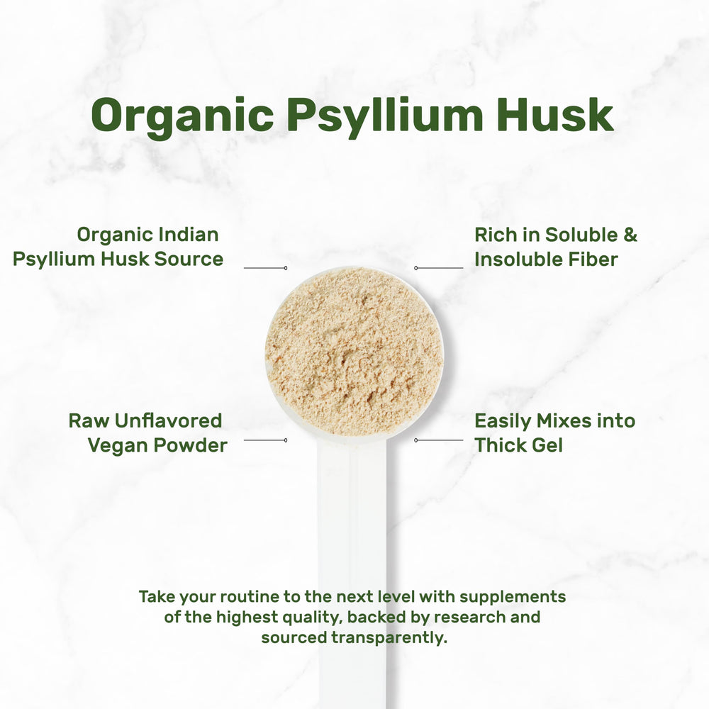 Ingredients label showing organic psyllium husk powder
