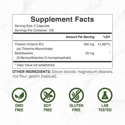Label showing Benfotiamine and 500mg B1
