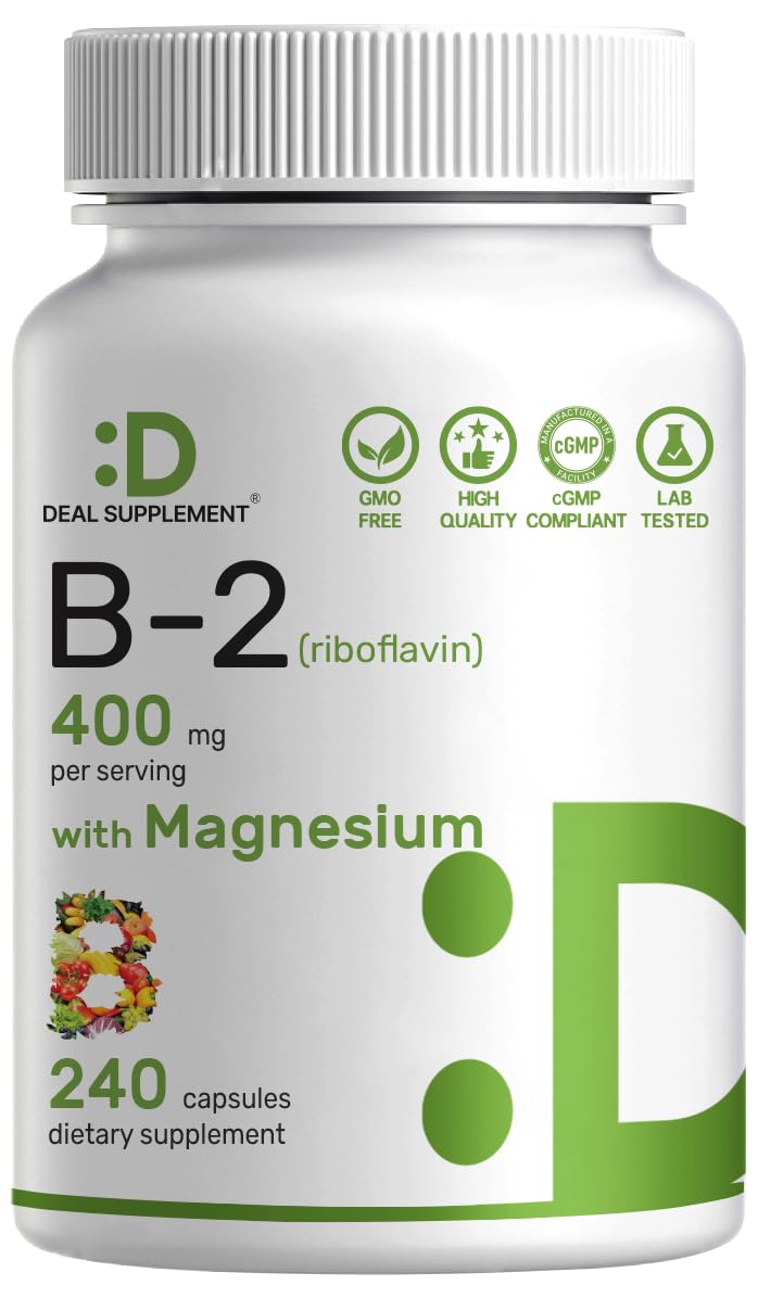 Bottle of DEAL SUPPLEMENT Vitamin B2 400mg Riboflavin with 240 capsules
