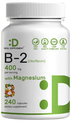 Bottle of DEAL SUPPLEMENT Vitamin B2 400mg Riboflavin with 240 capsules