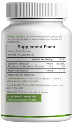 Vitamin B2 riboflavin with magnesium glycinate 400mg per serving