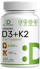 DEAL SUPPLEMENT Vitamin D3 5000 IU plus K2 MK7 softgels bottle front