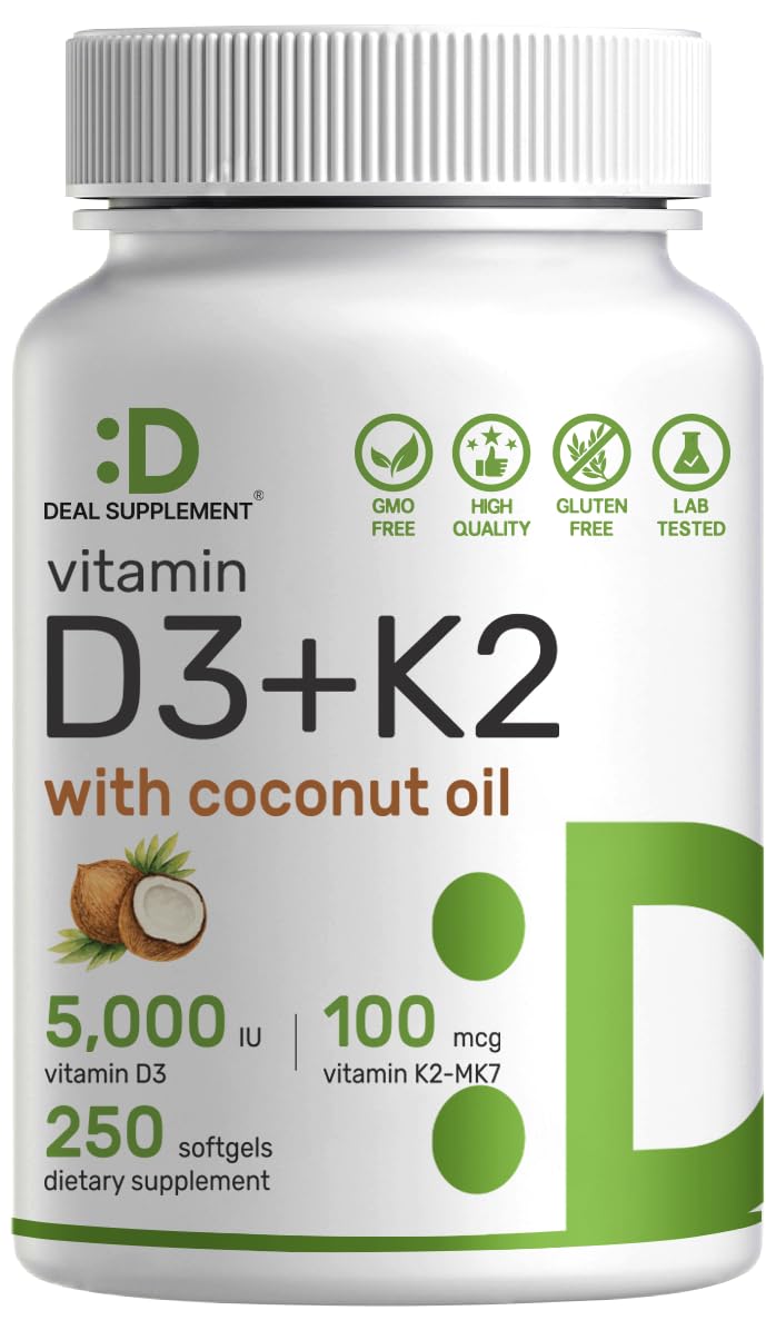 Front view of DEAL SUPPLEMENT Vitamin D3 + K2 softgels bottle