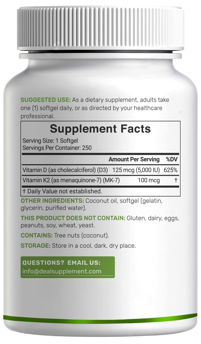 High potency D3 5000 IU with K2 MK7 100 mcg mini softgels