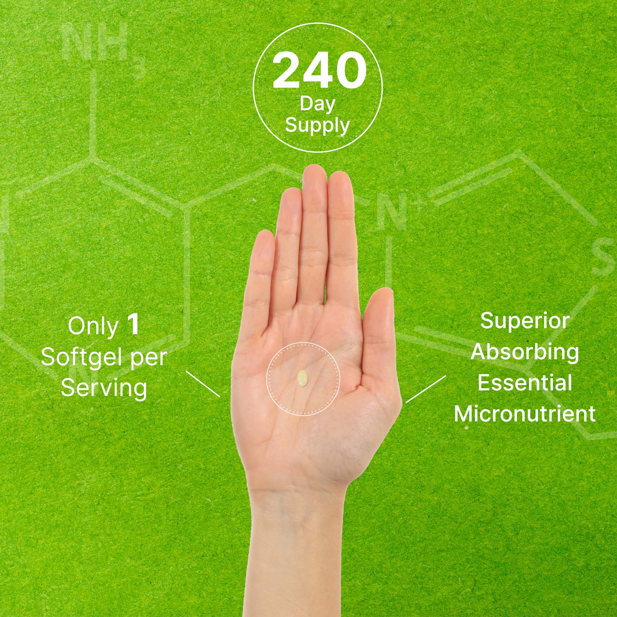 Front of bottle highlighting Non-GMO and 240 softgels