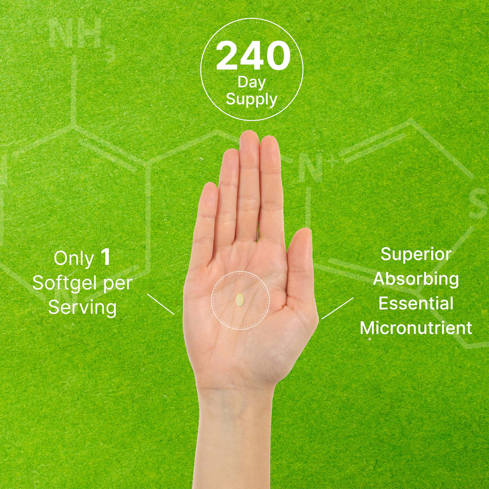 Front of bottle highlighting Non-GMO and 240 softgels
