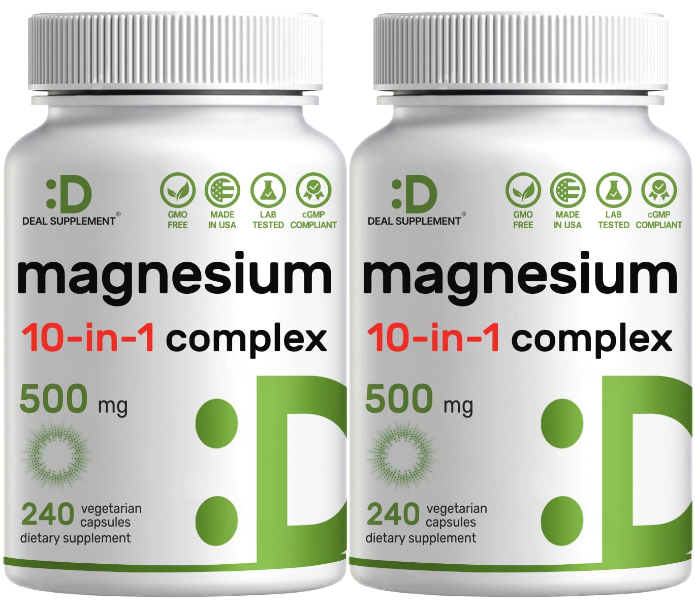 DEAL SUPPLEMENT Magnesium Complex 500mg bottle close-up highlighting the absorption-focused formula
