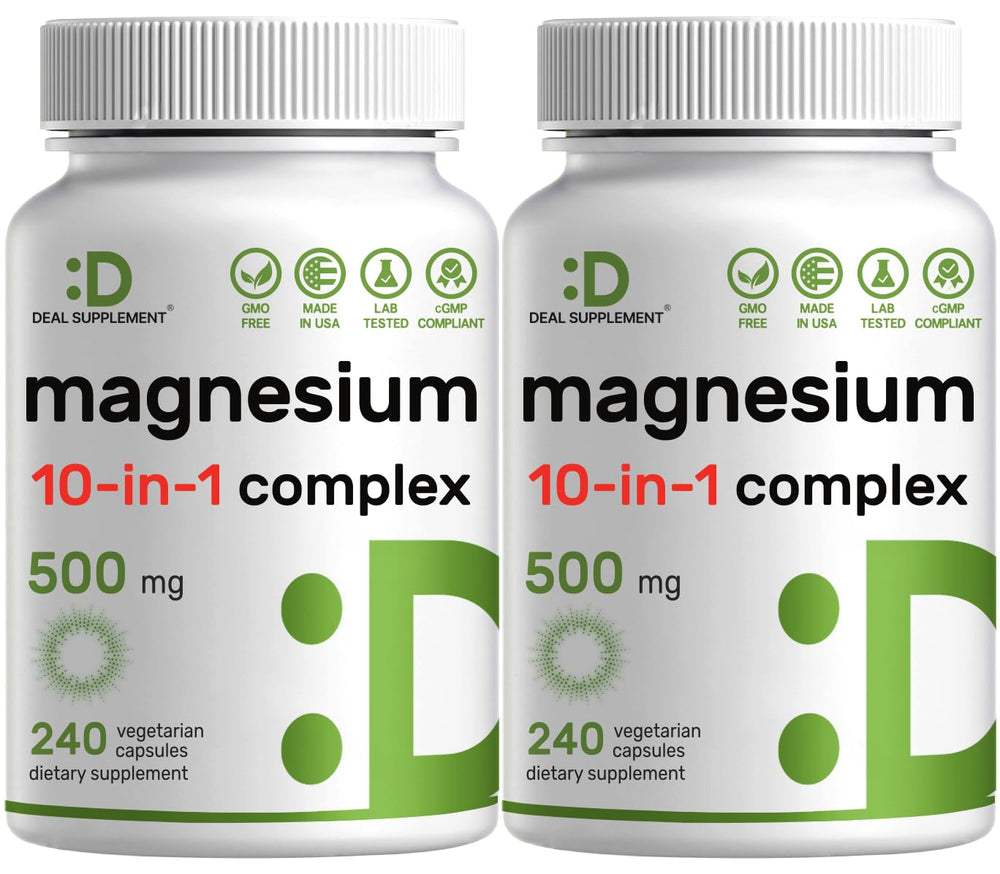 DEAL SUPPLEMENT Magnesium Complex 500mg bottle close-up highlighting the absorption-focused formula
