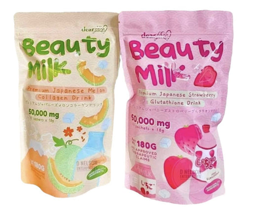 Two packs of Dear Face Beauty Milk Japanese Collagen Strawberry & Melon Drink front view