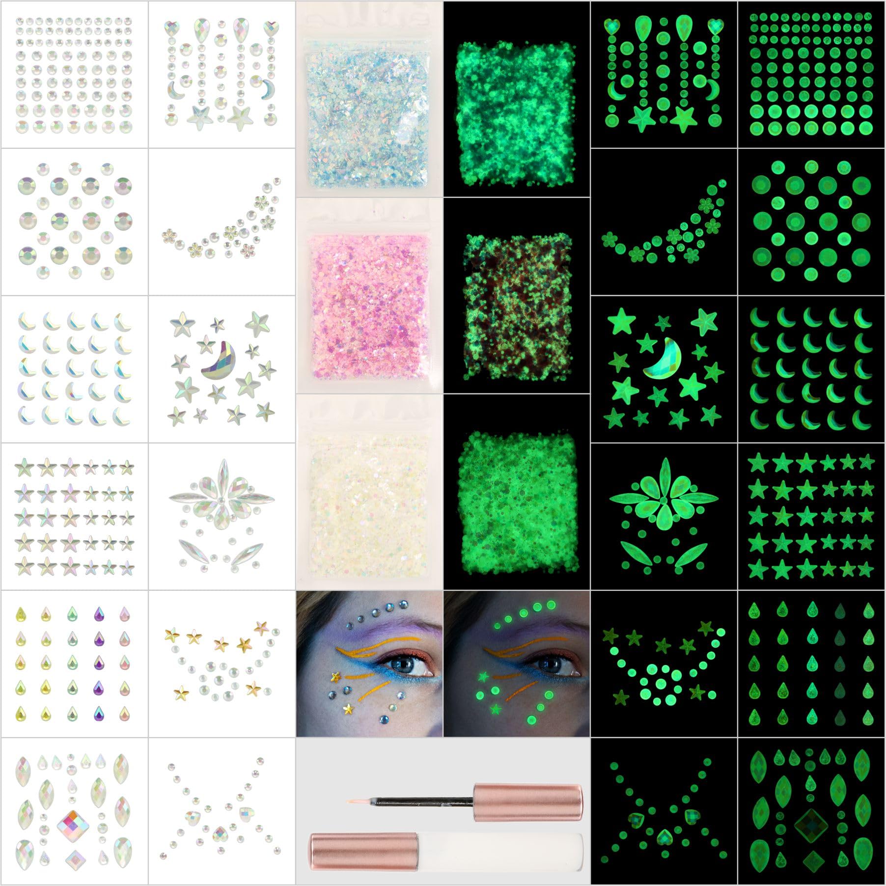DECOYARDOO Noctilucent face gems glow on cheeks for festival sparkle