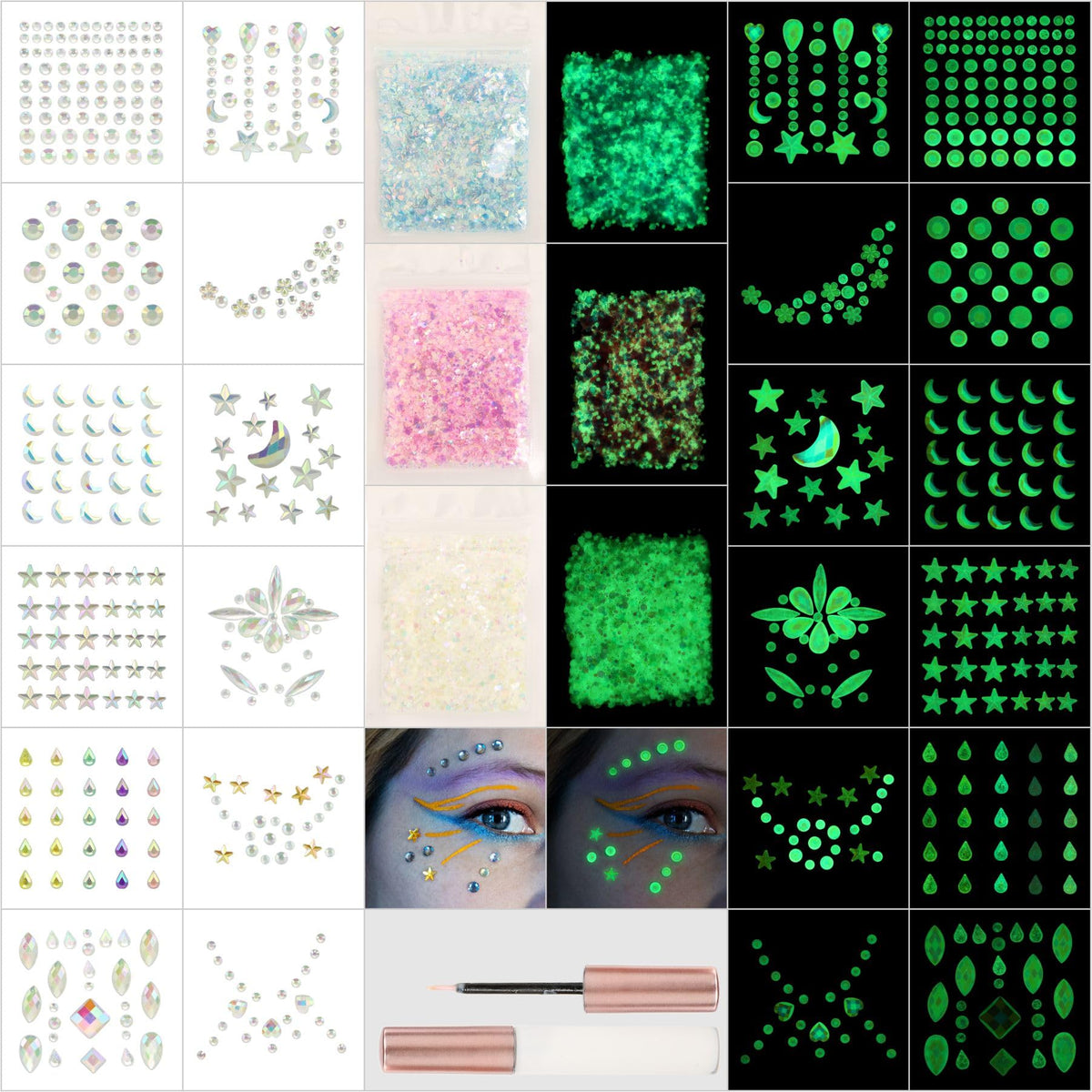 DECOYARDOO Noctilucent face gems glow on cheeks for festival sparkle