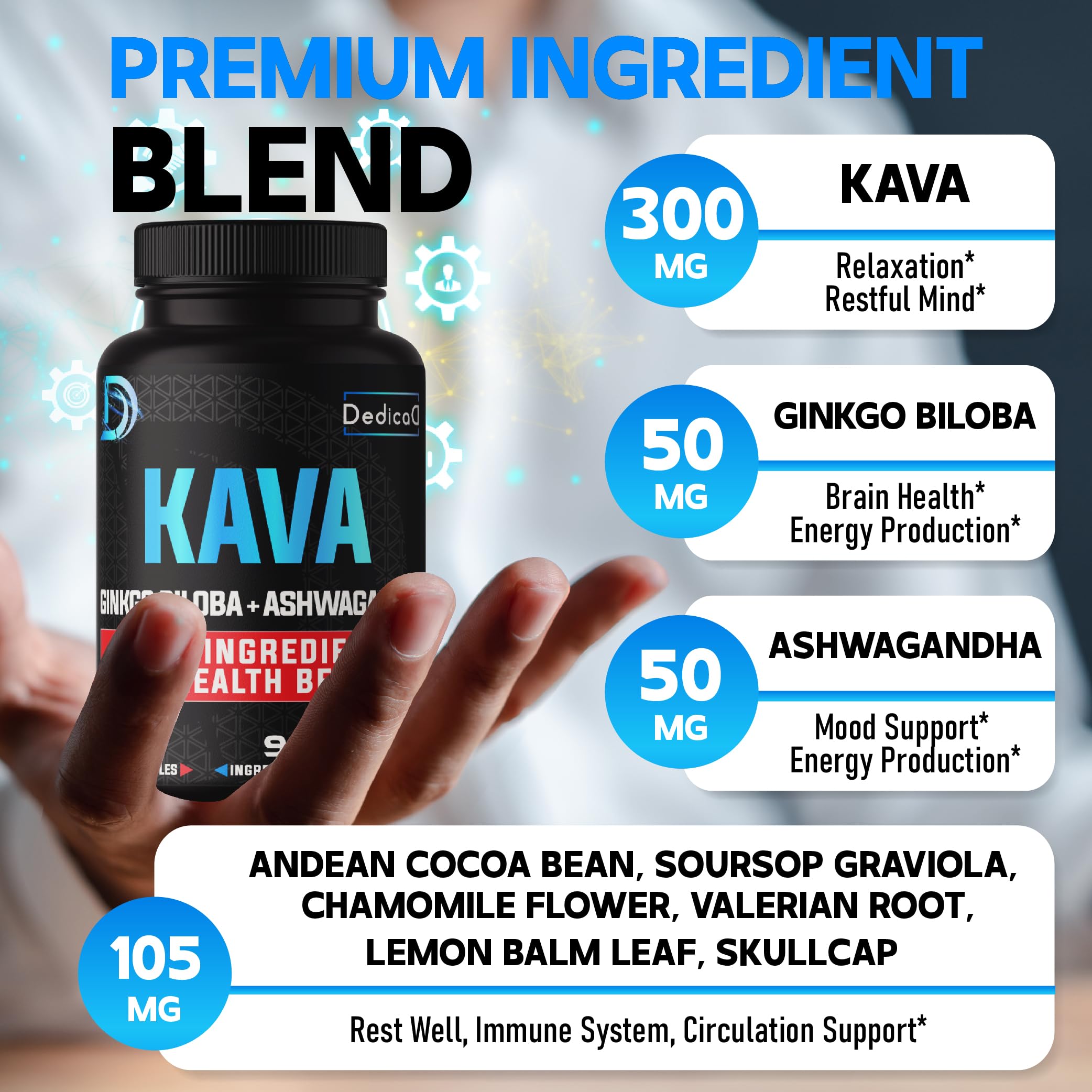 Close-up of DedicaD Kava Kava capsules