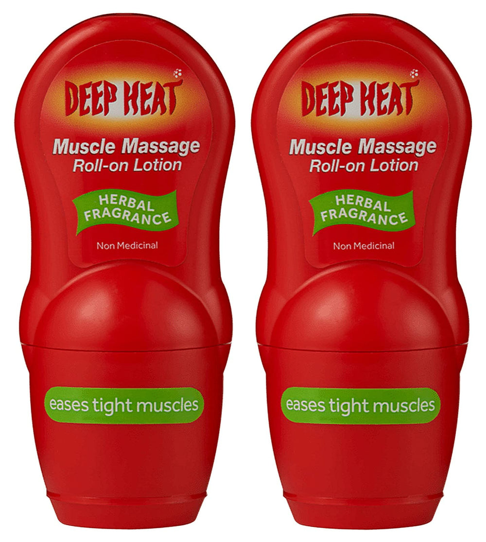 Front view of Deep Heat Muscle Massage Roll-On Lotion 50ml (Pack of 2)