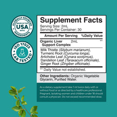 Ingredients: Artichoke leaf, Dandelion leaf, Ginger, Turmeric beside the bottle