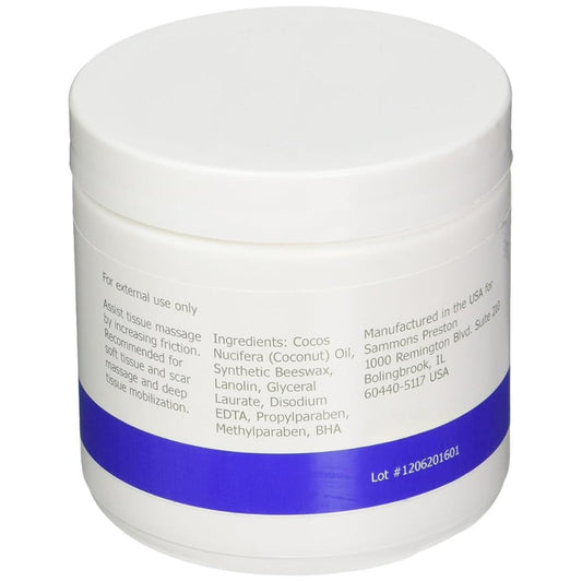 Close-up of Deep Prep II Soft Tissue Massage Crème texture on 15 oz jar label