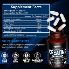Close-up of Creatine capsules showing 5000mg serving