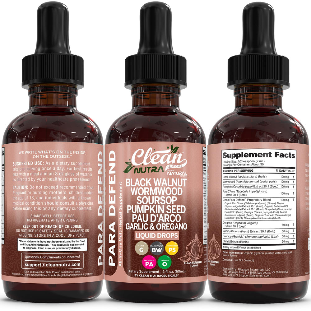 Product packaging and supplement facts for Defend Cleanse Drops