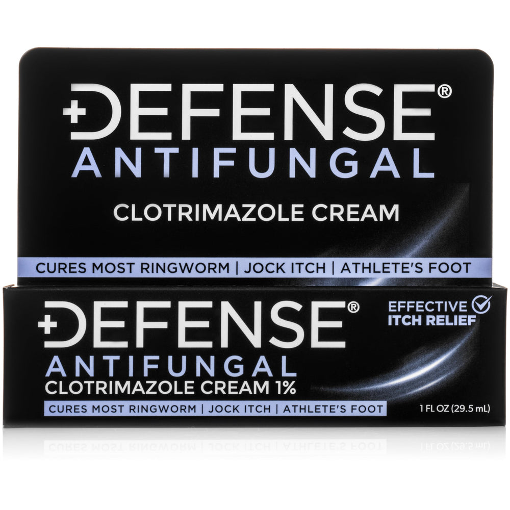 Defense Clotrimazole antifungal cream bottle showing product