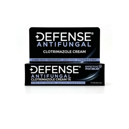 Defense Clotrimazole cream label highlighting 1% active ingredient