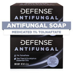 Defense Soap antifungal bar 2-pack packaging suggests convenient locker-room protection during routines