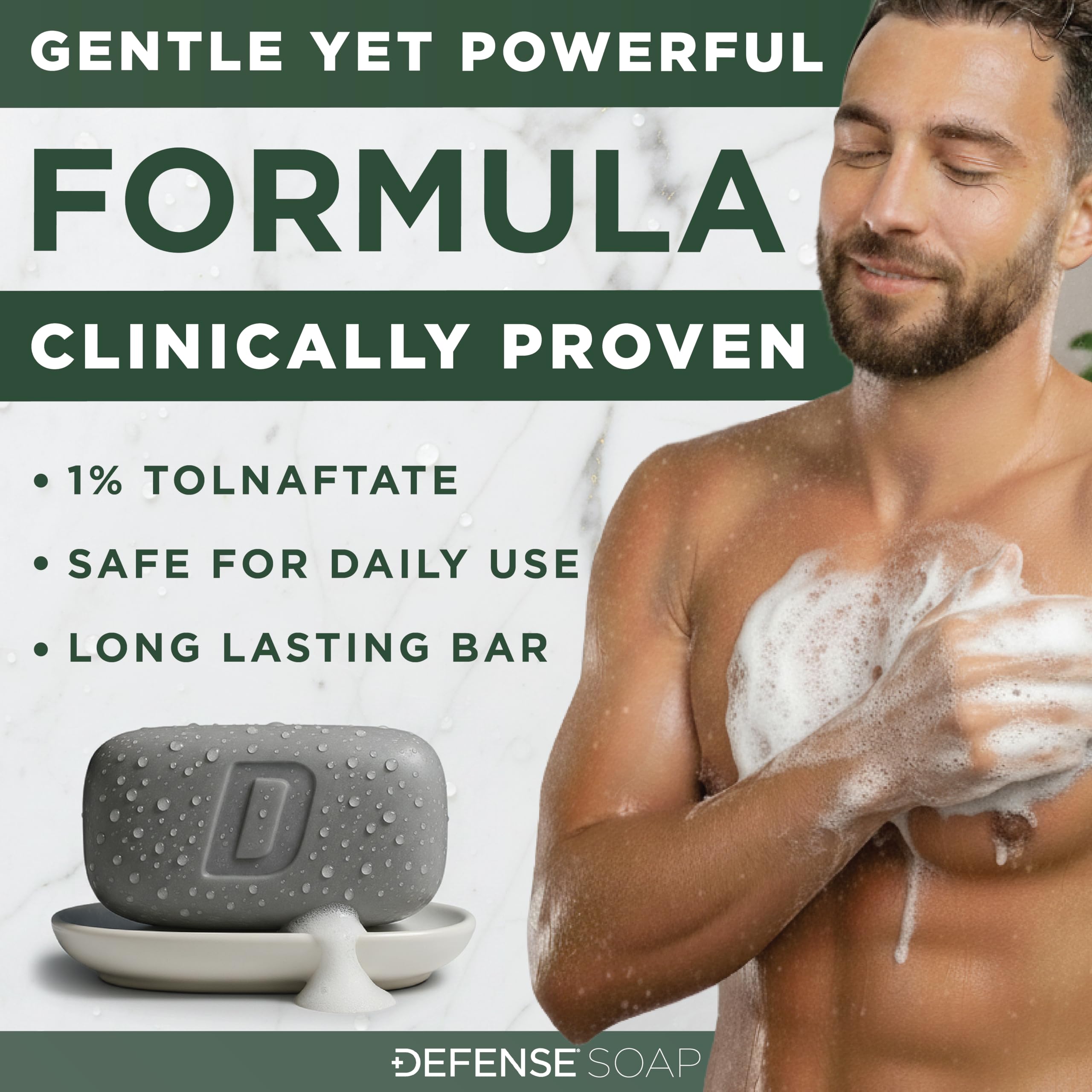 Defense Soap antifungal bar texture close-up shows rich formula for thorough cleansing