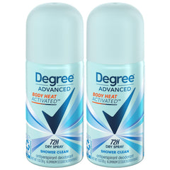 Degree Advanced antiperspirant spray bottle in a two-pack for daily freshness