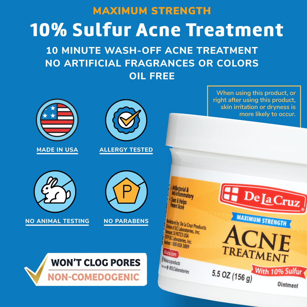 Close view of De La Cruz Sulfur Ointment 10% formula for pore clearing.
