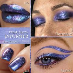 DE'LANCI duochrome eyeshadow swatch under bright light reveals color shift and depth.