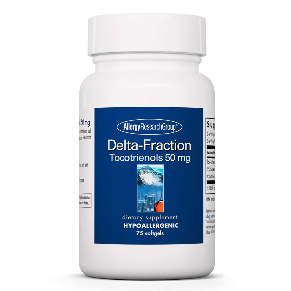 Front bottle of Allergy Research Group Delta-Fraction Tocotrienols Softgels, 75-count