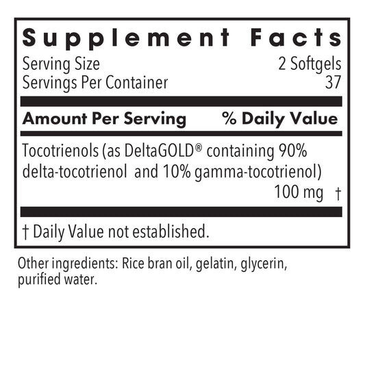 Product label displaying Delta-Fraction Tocotrienols ingredients