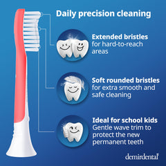 demirdental kids toothbrush heads for ages 7-10 in blue