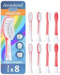 demirdental kids toothbrush heads for ages 7-10 in red, HX6048-8 replacement pack