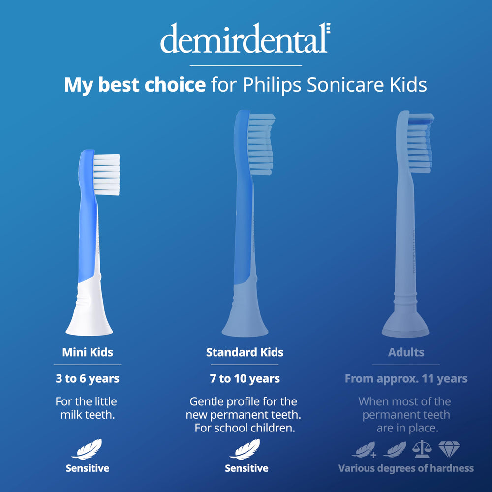 Two dark blue Demirdental head sets for Sonicare Kids