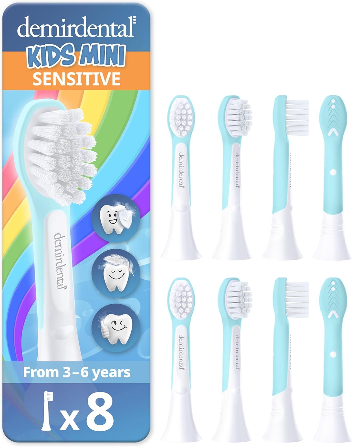 Demirdental Kids Mini Toothbrush Heads turquoise – replacement heads for Philips Sonicare Kids (ages 3-6)